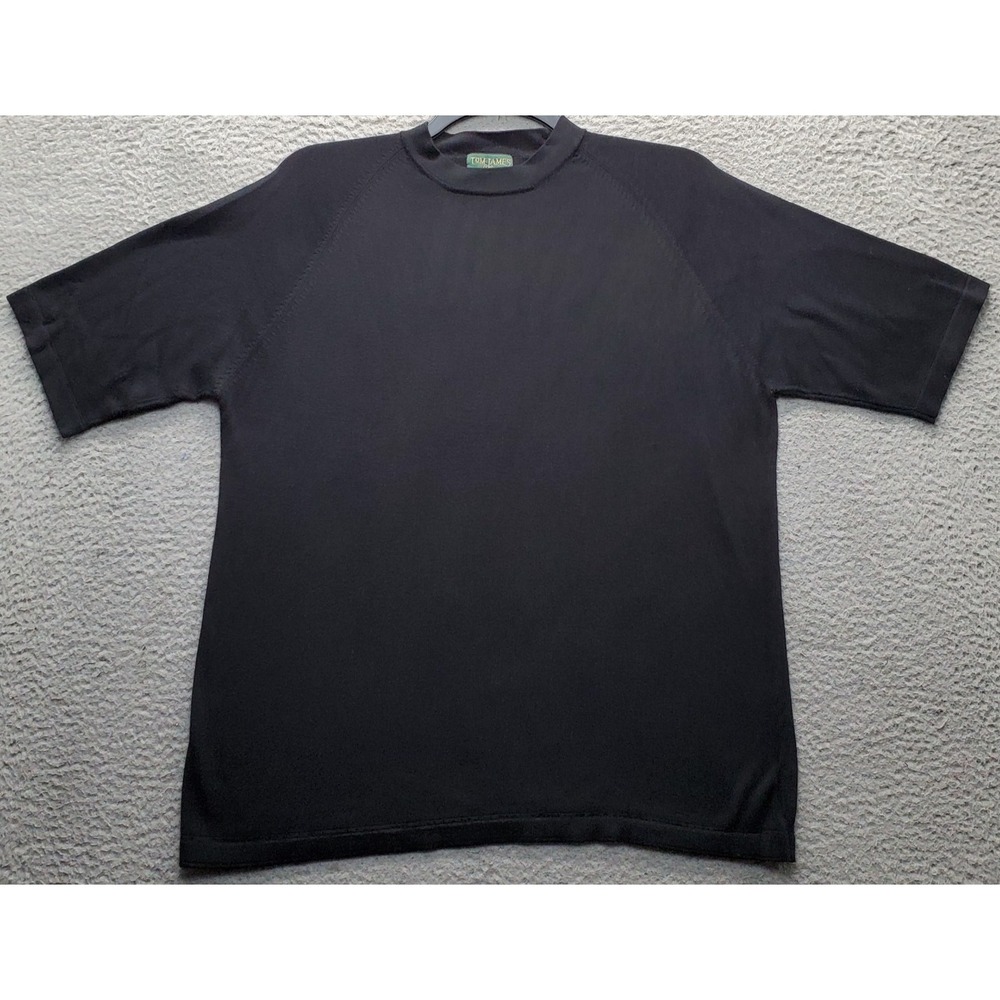 Tom James Sweater Mens L Black Silk Tight Knit Short Sleeve Crew Neck Pullover
